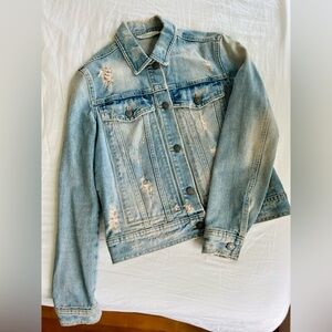 Mango Distressed Blue Jean Denim Jacket